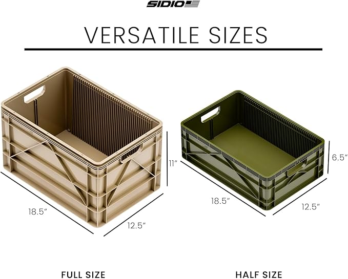 SIDIO Crate Basic Pack - 2 Full-Size & 1 Half-Size Heavy Duty Stackable Storage Bins, Totes, Containers with Dividers - Durable Organizer for Home, Office, Garage, and Outdoor Use, Camo Variety Pack