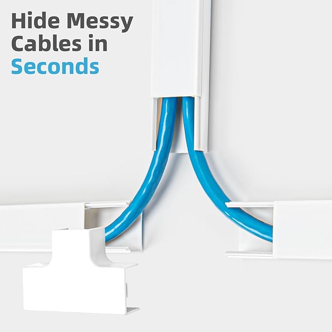 Art3d Cord Hider, 120in Cord Cover, Large Cable Hider, Wire Covers for 4 Cords, Cable Raceway Wire Hider, Wall Mount TV Cords Management, 8X W0.94 H0.54in, White