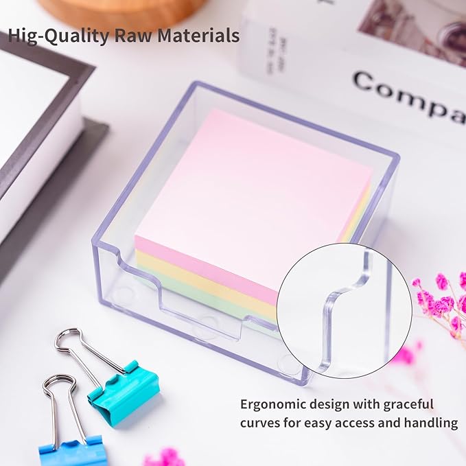 Sticky Notes Holder， Clear Acrylic 3.9" x 3.9" Post it Note Holder Dispenser for Desk, Computer Screen, Classroom Office Organizer, Light Blue