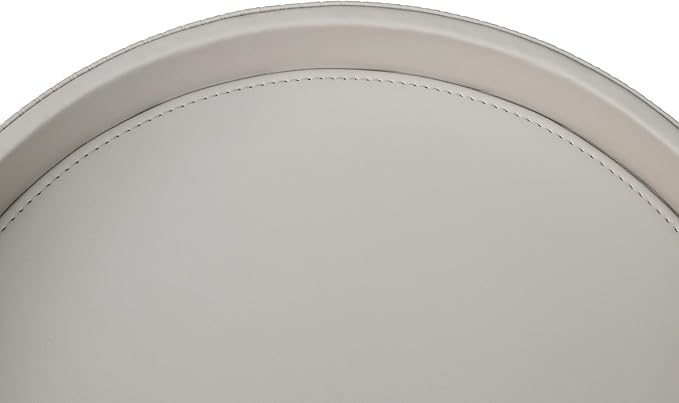 HofferRuffer Round Decorative Tray, Faux Leather Vanity Tray Decor, Decorative Catchall for Perfume, Bathroom Valet, Nightstand or Dresser, 12 x 12 x 1.6 inches (Grey Stripe)