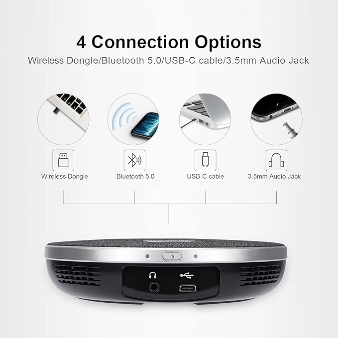 Tenveo Conference Speaker Microphone, Bluetooth/Dongle/USB Connectivity, 4 AI Noise Mics and 360° Sound Pickup,Compatible with Zoom, Teams, OBS, Supports 10-12 People for 8 Hours of Talk Time