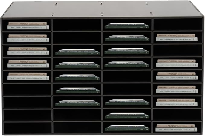 36 Slots Literature Organizer, Desktop Paper & Mail File Sorter for Classroom/Office/Home, PVC File Storage Cabinet with Adjustable Compartments, Multi-Purpose Mail Center (Black-36 Compartments)