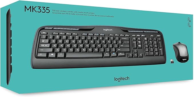 Logitech MK335 Quiet Wireless Keyboard and Mouse Combo - Black/Silver Keyboard and Mouse Combo Wireless, Ambidextrous