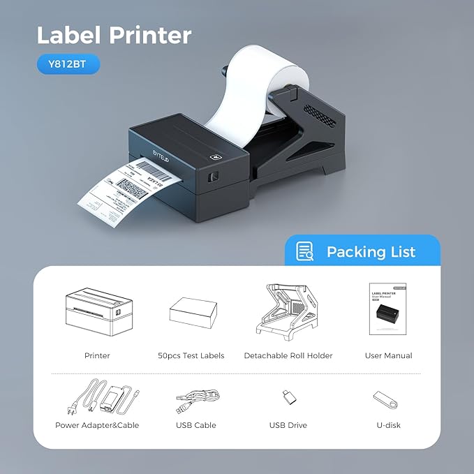 Bluetooth Thermal Shipping Label Printer, Wireless 4x6 Shipping Label Printer for Small Business, Support iOS, Android, Windows and Mac, Compatible with Amazon, Ebay, Shopify, Etsy, USPS.