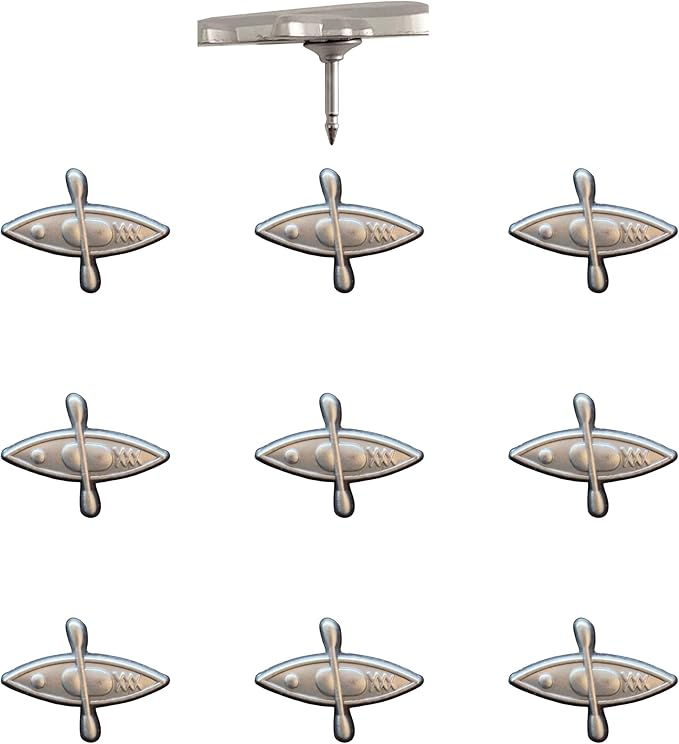 Kayak Push Pins - Silver Kayak Map Pins for Cork Boards, Maps, or Lapel Use - Designed in USA - Set of 10