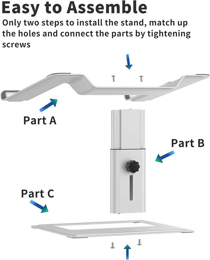 SOUNDANCE Adjustable Laptop Stand for Desk, Computer Stand, Ergonomic Laptop Riser Holder Compatible with 10 to 17.3 Inches Notebook PC Computer, Aluminum Silver