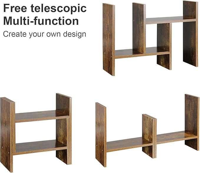 J.M.Deco Desktop Organizers and Storage for Office, Adjustable Desktop Organizer Shelf Double H Display, True Natural Stand Shelf, Desktop Shelf Organizer Natural Wood Tone