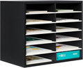 PAG Countertop Mail Sorter Organizer, Wooden Literature Organizer, Student Mailbox for Classroom, Desktop Bill Organizer for Office Home School, 12 Compartments, Black&White