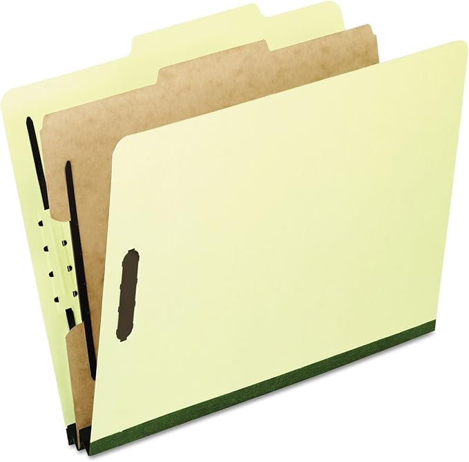 Pendaflex PFX1157G Four-Section Pressboard Folders, Letter, 2/5 Tab, Light Green (Box of 10)