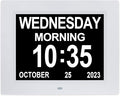 8 Inch Extra Large Calendar Day Date Time Clock with Non-Abbreviated Day Month Dementia Clocks Perfect for Senior Elderly Impaired Vision Memory Loss