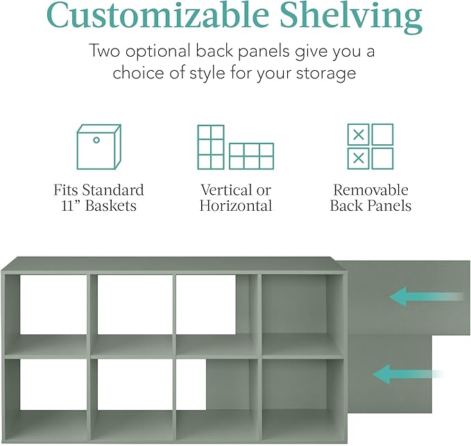 Best Choice Products Kids Bookcase 8-Cube Storage Organizer, 11in Shelf Opening, Bookshelf, Toy Storage, Customizable w/ 3 Removable Back Panels – Sage