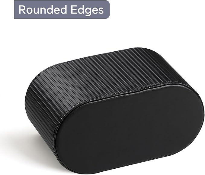 PU Leather Pen Holder for Desk, Small Remote Control Holder Pencil Cup Multifunctional Desktop Organizer Caddy for Home School Office Desk Accessories - 2 Compartments (Black Ribbed Texture)