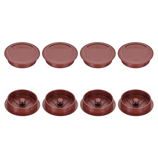 PATIKIL 60mm Desk Grommet, 8pcs Desk Cord Hole Cover Desk Cable Hole Grommet Cover Sturdy ABS Plastic Round for Cables Cabinets Desktop Equipment Wiring Organizing,Elasticity, Brown