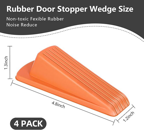 4 Pack Premium Rubber Door Stoppers Wedge, Door Stops for Carpet Heavy Duty Door, for Bottom of Door on Tile, Concrete, Carpet, Wooden Floor (Orange)
