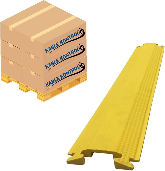 Kable Kontrol Drop Over Floor Cord Cover – 36” Inch Long 1 Channel Cable or Wire Protector – 140 Pcs Bulk Pack - Rubber Ramp for Indoor and Outdoor Use – Yellow