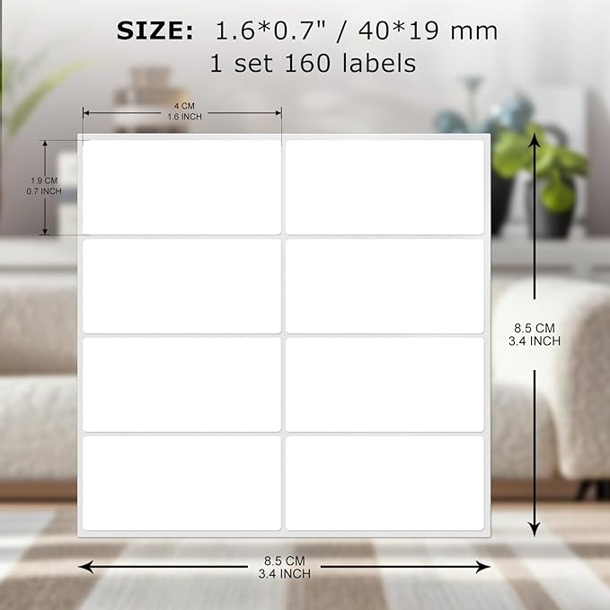 FINDAT Rectangle Label Stickers 1.57×0.75 Inch Vinyl Removable White Sticker Waterproof Writable File Folder Moving Labels for Boxes Home Office Labeling 160 PCS