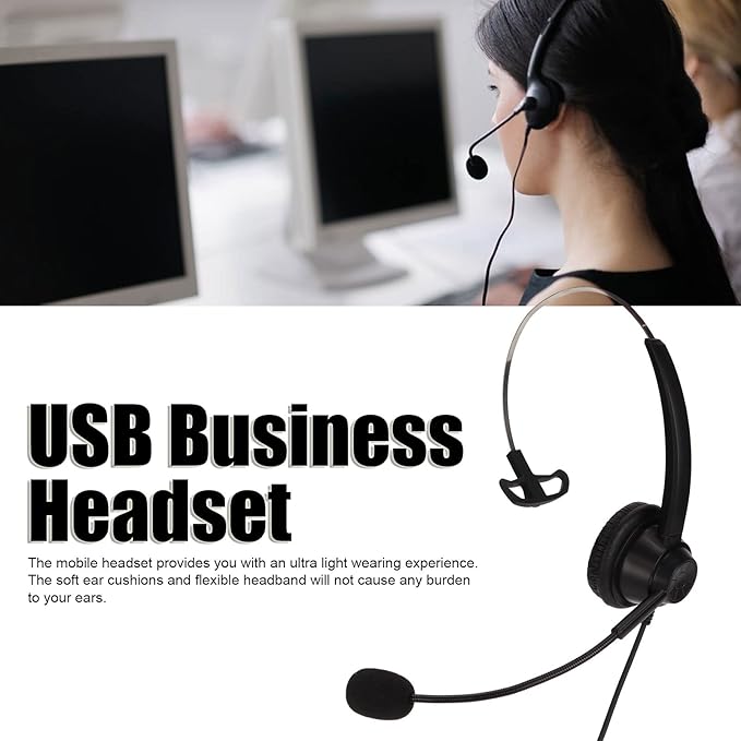 ChuyTrading H360D USB Single Ear Business Headset, USB Monaural Headset with Noise Cancelling Microphone, Lightweight Comfortable Design for Call Centers, Telemarketing, Customer Service, Onli