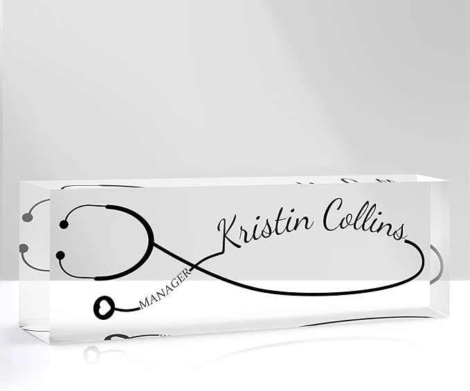 Custom Name Plate for Desk, Personalized Desk Name Plate on Clear Acrylic Glass, Appreciation Gifts for Teacher Employee Boss Coworkers Nurse, Office Desk Accessories for Women Men (Onyx)