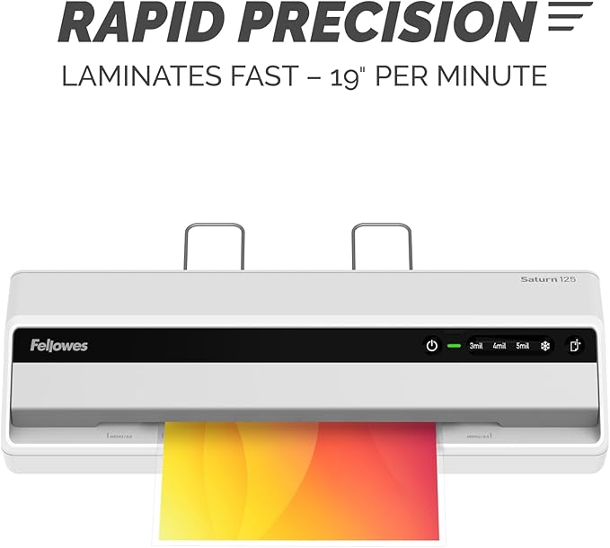 Fellowes Saturn 125 Thermal Laminator Machine for Home or Office with Pouch Starter Kit, 12.5 inch, Fast Warm-Up, Jam-Free Design (5736601)