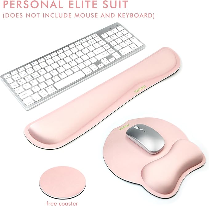 VAGAU Premium Keyboard Wrist Rest and Mouse Pad Wrist Support, Ergonomic Memory Foam Set for Office, Laptop, Mac, Computer and Gaming,Comfortable Typing &Wrist Pain Relief（Pink）
