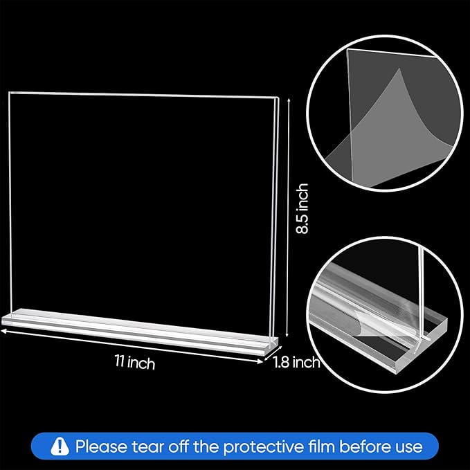 Acrylic Sign Holder 11 x 8.5, Horizontal 6 Pack Clear Double Side T Shape Acrylic Table Sign Stands for Displaying, Flyer Holder Paper Card Holder for Office Business Store Restaurants