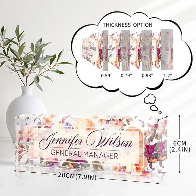 Desk Name Plate Personalized Name Plate for Desk, Office Desk Decor, 3D Style Personalized Plaque Name Plates for Desks Custom Appreciation Gifts for Boss Lady Employee Coworkers (Rosebud)