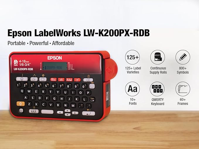 LABELWORKS Epson LW-K200PX-RDB Cleaning Bundle & Black on Light Gray and Black on White Tape