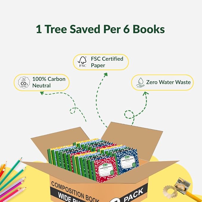 EcoNama Composition Notebooks Pack of 10 Wide Ruled 200 Pages (100 Sheets) 9.75"x7.5" Carbon Neutral Recyclable Paper Eco-Friendly School & Office Supplies For Students and Professionals Assorted Color