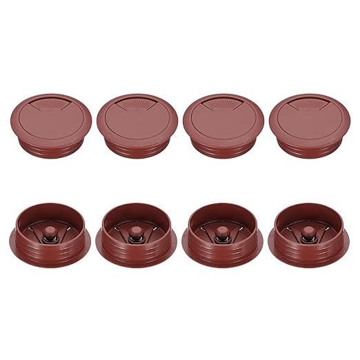 PATIKIL 50mm Desk Grommet, 8pcs Desk Cord Hole Cover Desk Cable Hole Grommet Cover Sturdy ABS Plastic Round for Cables Cabinets Desktop Equipment Wiring Organizing,Elasticity, Brown