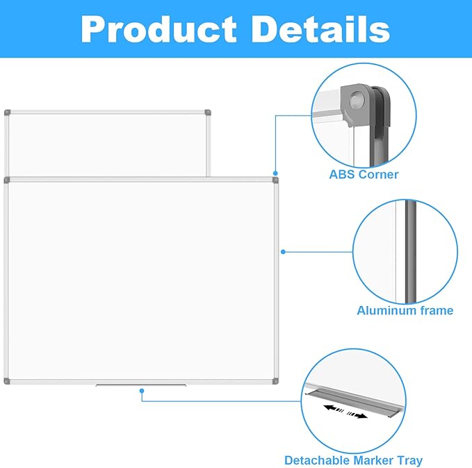 Lockways Dry Erase Board 60 x 40 Inch, Large Magnetic White Board Pack of 2, Aluminium Frame Whiteboard with Marker Tray for School, Office and Home