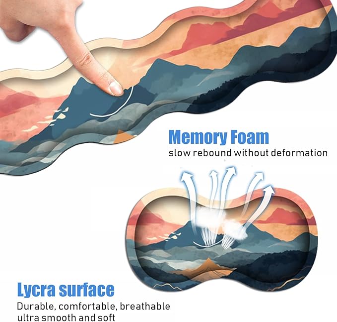 Ergonomic Keyboard Wrist Rest and Mouse Pad Wrist Rest Set, Large XXL Gaming Mousepad 31.5"x 11.8", Memory Foam, Easy Typing Pain Relief, Multifunctional Desk Mat for Office & Home, Mountain Sunrise