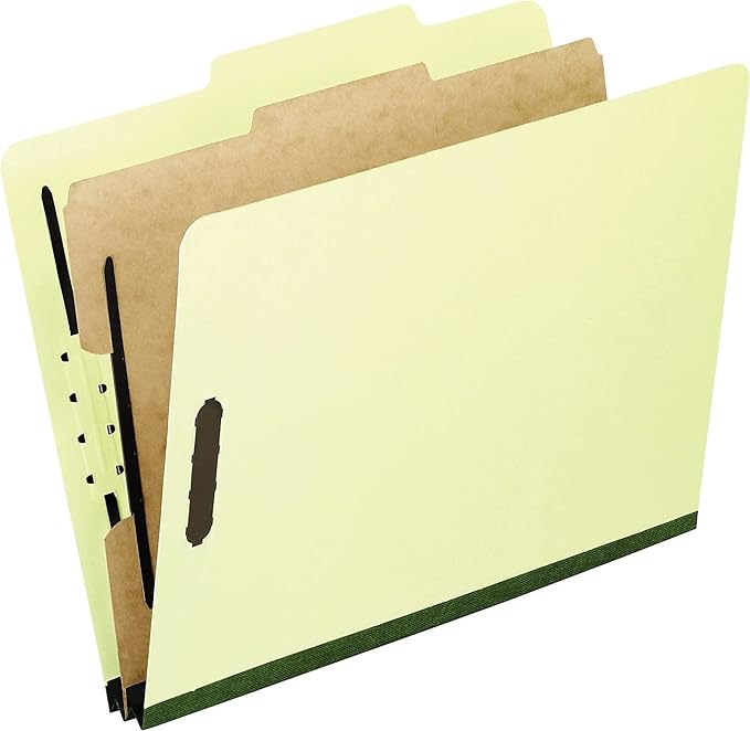 Pendaflex PFX1157G Four-Section Pressboard Folders, Letter, 2/5 Tab, Light Green (Box of 10)