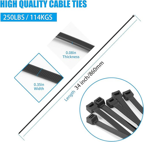 34 inch Black Zip Ties Heavy Duty 40 PCS, 250LBS Ultra Exclusive Strong Plastic Wire Ties, Large Cable Ties Extra Long Tie Wraps, Indoor and Outdoor UV Resistant
