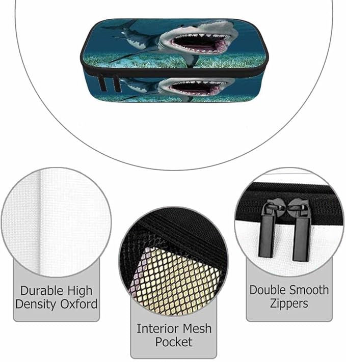 Great White Shark Pencil Case Organizer Coral Ocean Sea Fish Stationery Box Makeup Box School Supply for Boy Girl Men Women