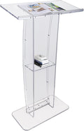 VEVOR Acrylic Podium, 47" Clear Acrylic Podium Stand with Wide Reading Surface & Storage Shelf, Floor-Standing Clear Pulpits Acrylic for Church Office School