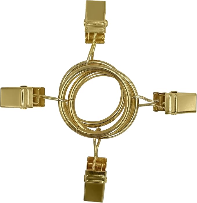 AMZSEVEN 100 Pack Metal Curtain Rings with Clips, Drapery Clips with Rings, Drapes Rings 1 inch Inner Diameter, Fits Diameter 5/8 inch Curtain Rods, Gold Color