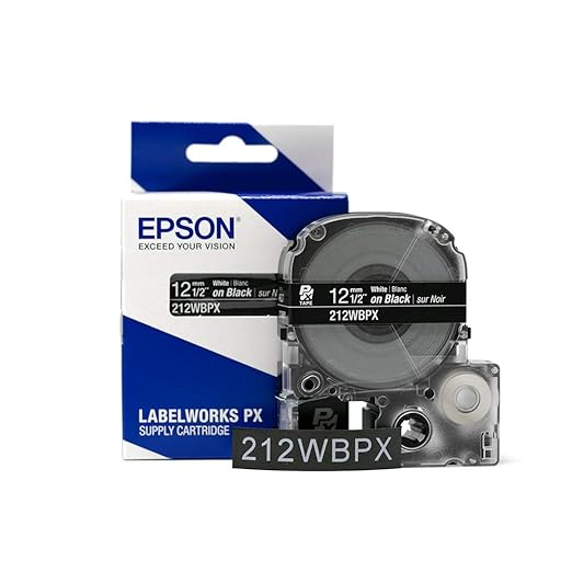 Epson LABELWORKS 212WBPX Genuine PET (Polyester) Tape Cartridge - White on Black Industrial Label Maker Tape - 1/2" (12MM) Wide, 30 ft