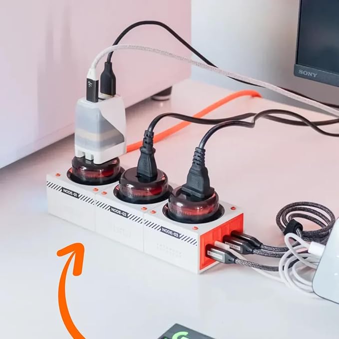 GENKI Moonbase 240W GaN Desktop Charger, Power Strip 7-Port Power Hub with 3 AC Outlets & 4 USB-C Ports (140W Max), Compact Design for Laptop/MacBook/Phone/Gaming Devices (Moonlight)