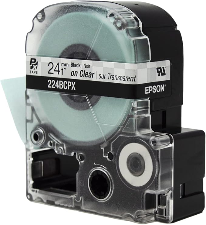 Epson LABELWORKS 224BCPX Genuine PET (Polyester) Tape Cartridge - Black on Clear Label Maker Tape - 1" (24MM) Wide, 30'