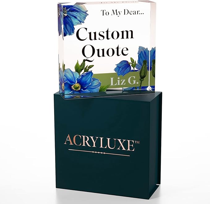 Custom Acrylic Sign Personalized, Custom Desk Name Plate, 18 Styles, (4"x4"), With Gift Box, USA Made by Acryluxe. (Meconopsis)