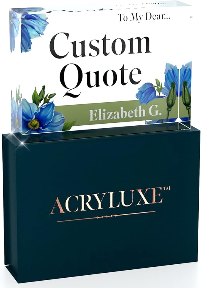 Custom Acrylic Sign Personalized, Custom Desk Name Plate, 18 Styles, (5"x7"), With Gift Box, USA Made by Acryluxe. (Meconopsis)