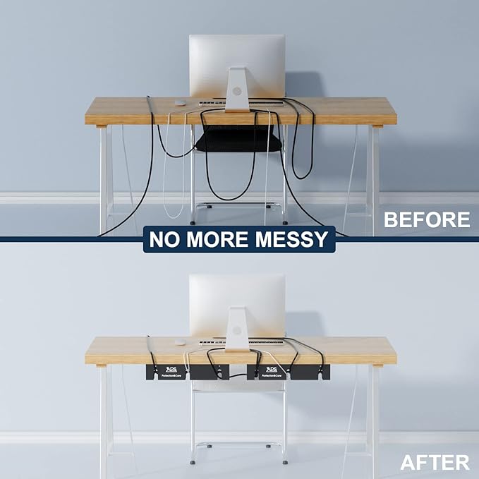 APS Under Desk Cable Management Tray, Two-Pack 16 Inch Black Metal Cord Organizer, Adhesive or Screw Mount for Glass/Marble/Office/Gaming Desk