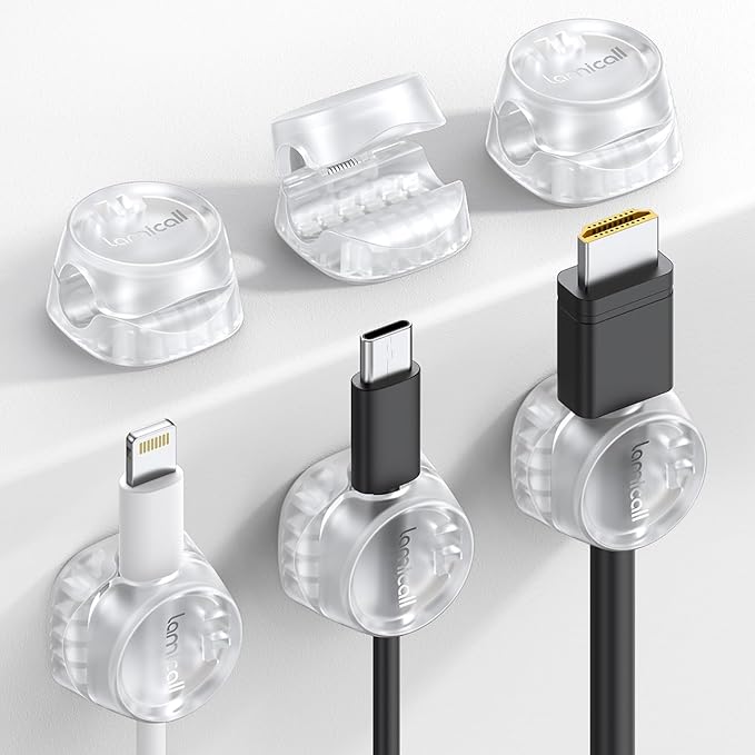 6Pack Cord Organizer, Office Desk Accessories - Lamicall Clear Cable Management Clips, Home Workspace Chritsmas Organization Accessories, Nightstand Desk Decor, Dorm Room Desktop Gadget Essentials