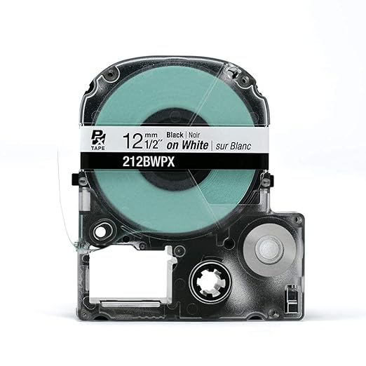 Epson LABELWORKS 212BWPX Genuine PET (Polyester) Tape Cartridge - Black on White Standard Industrial Label Maker Tape - 1/2" (12MM) Wide, 30 ft