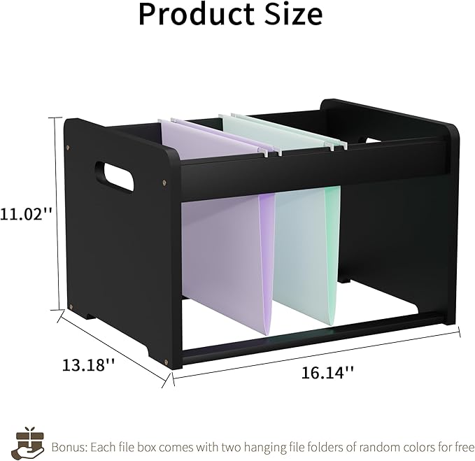 Bamboo Hanging File Organizer, Office Desk File Organizer for Letter Size, Wood Hanging File Folders Organizer Record Holder Storage Stand Bookshelf Easy Assembly, Black