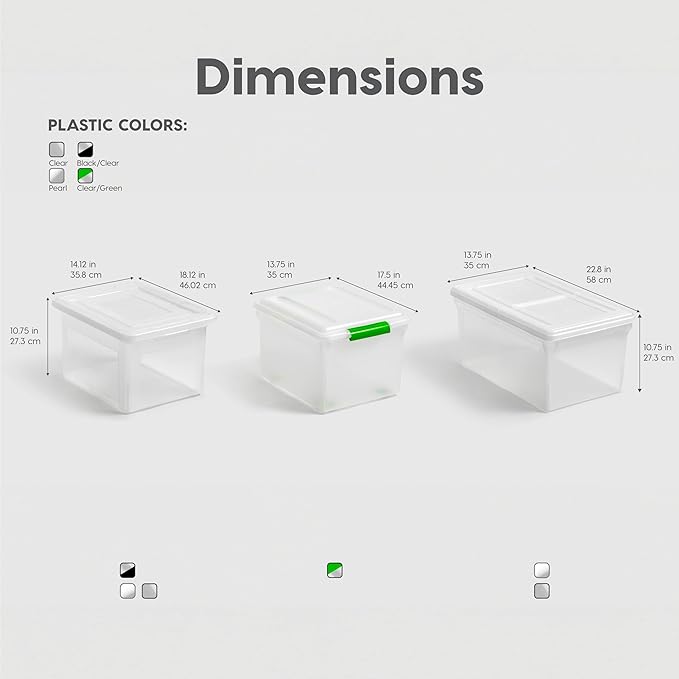 IRIS USA File Box File Organizer Plastic File Box for Letter/Legal File, BPA-Free Plastic Storage Bin Tote Organizer w/Secure Latching Lid and Easy-Slide Pad, Clear 35 Qt. 4Pack