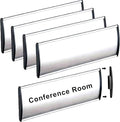 5 Pcs Office Name Plates Holder for Doors, 3 Inches x 8 Inches Curved Wall Mount Door Sign Holder, Silver Aluminum Sign Holder for Office Wall with Plastic Film and Adhesive Tape