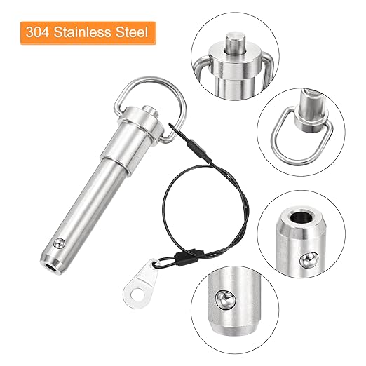 uxcell Ring Quick Release Pin, 1/2" x2-1/2 304 Stainless Steel Ball Lock Pin Push-Button Ring Handle Locking Pin with Wire for Audio Bimini Top Marine, Silver