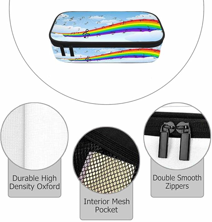 Rainbow Notes Pencil Case Blue Sky White Clouds Pencil Bag Pen Markers Pouch Holder Organizer for Boy Girl School Students