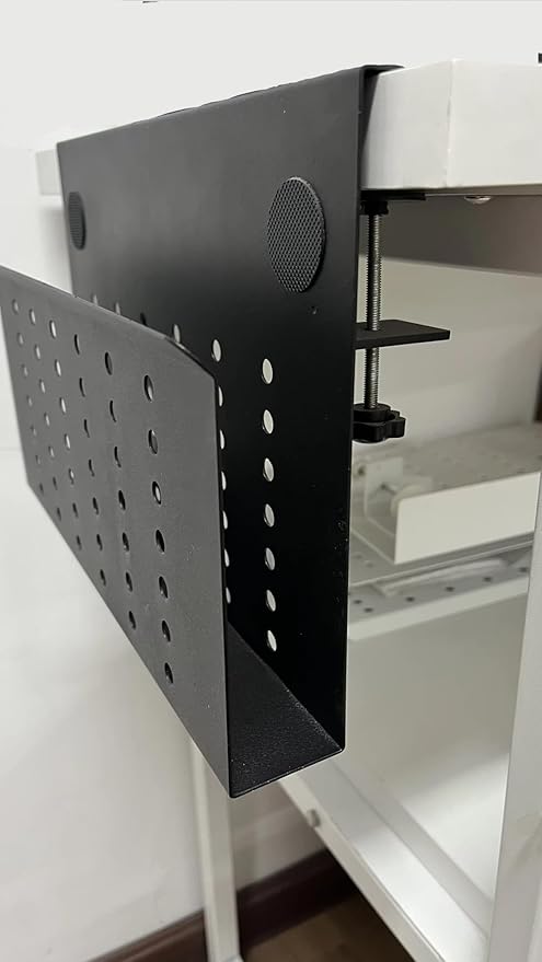 Desk Side Mount Laptop Holder (Black) - No Drill Steel Hanging Organizer for Office & Home - Under Desk Storage